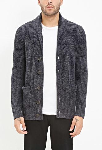 21 Men Shawl Collar Marled Cardigan (navy/grey)