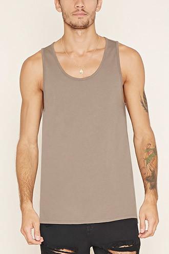 21 Men Men's Light Olive Cotton Scoop Neck Tank