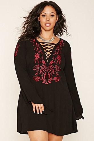 Forever21 Plus Women's  Plus Size Lace-up Peasant Dress