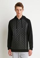 21 Men Quilted Faux Leather Hoodie