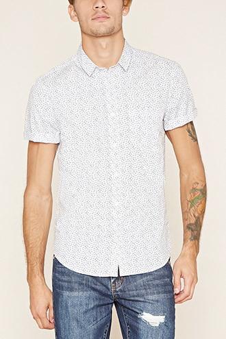21 Men Men's  White & Black Abstract Print Shirt