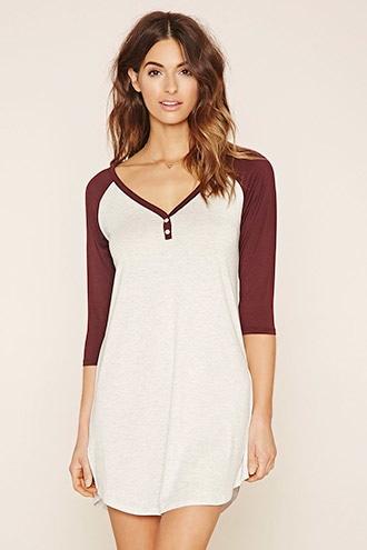 Forever21 Women's  Heather Grey & Plum Heathered Raglan Nightdress