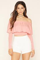 Forever21 Women's  Baby Pink Off-the-shoulder Crop Top