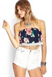 Forever21 Fringed Rose Print Tube Top