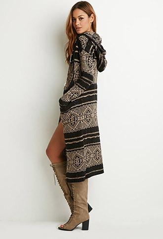 Forever21 Women's  Hooded Open-front Cardigan (taupe/black)