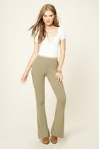 Forever21 Women's  Olive Ribbed Knit Flared Pants