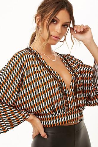 Forever21 Geo Print Ladder-trim Crop Top