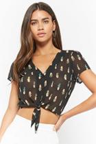 Forever21 Cactus Print Tie-front Top