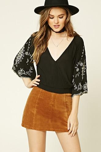 Forever21 Embroidered Bell-sleeve Top