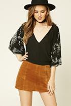 Forever21 Embroidered Bell-sleeve Top