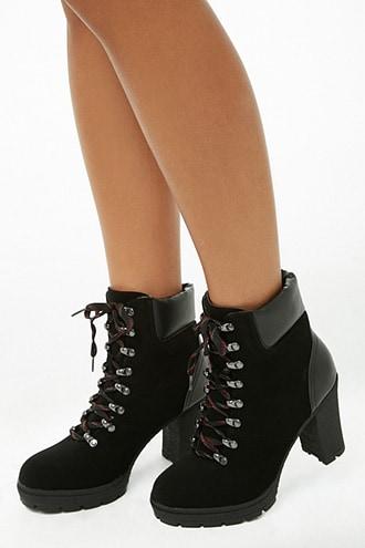 Forever21 Faux Nubuck High-heel Combat Boots