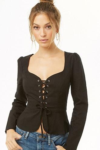 Forever21 Lace-up Long Sleeve Top