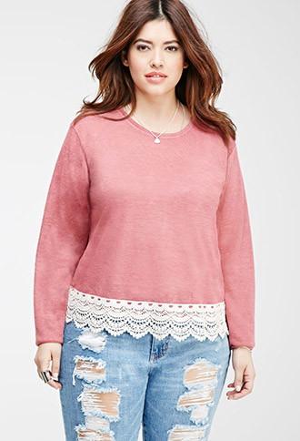 Forever21 Plus Crochet-trimmed Slub Knit Top