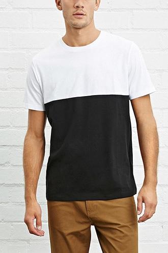 21 Men Men's  White & Black Colorblock Knit Tee