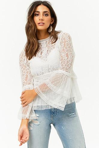 Forever21 Embroidered Lace & Mesh Top