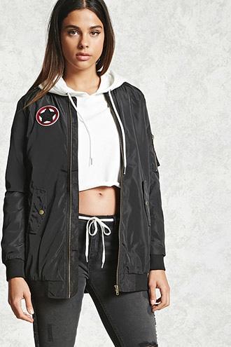 Forever21 Patched Longline Bomber Jacket