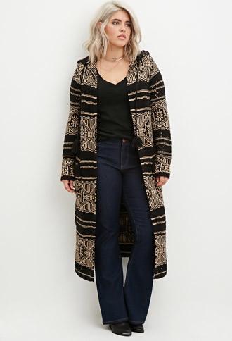 Forever21 Plus Geo-patterned Longline Cardigan