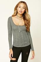 Forever21 Women's  Charcoal Ribbed Knit Henley