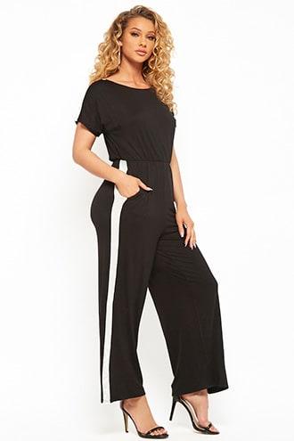 Forever21 Striped-trim Keyhole-back Jumpsuit