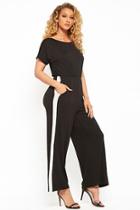 Forever21 Striped-trim Keyhole-back Jumpsuit