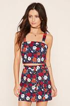 Forever21 Women's  Blue & Red Floral Crop Top