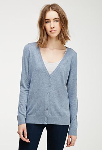 Forever21 Women's  Classic V-neck Cardigan (heather Denim)