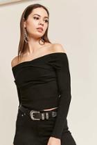 Forever21 Ribbed Knit Crisscross Off-the-shoulder Crop Top