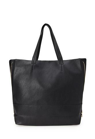 Forever21 Zippered Faux Leather Tote Black One Size