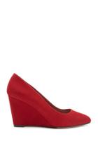 Forever21 Women's  Red Faux Suede Wedges