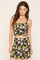 Forever21 Women's  Black & Yellow Floral Crop Top
