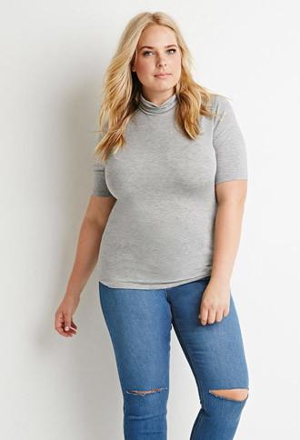 Forever21 Plus Women's  Slouchy Mock Neck Tee (heather Grey)