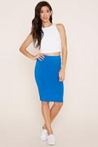 Forever21 Plus Women's  Imperial Blue Cotton-blend Pencil Skirt
