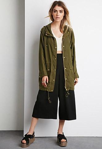Forever21 Women's  Hooded Utility Jacket (olive)
