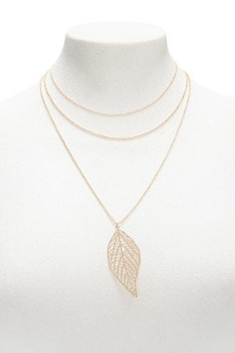 Forever21 Layered Leaf Pendant Necklace
