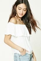 Forever21 Women's  Ivory Ruffled Off-the-shoulder Top