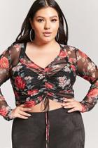 Forever21 Plus Size Drawstring Floral Mesh Top