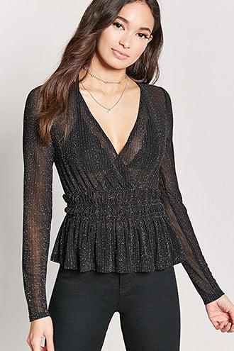 Forever21 Surplice Metallic Mesh Top