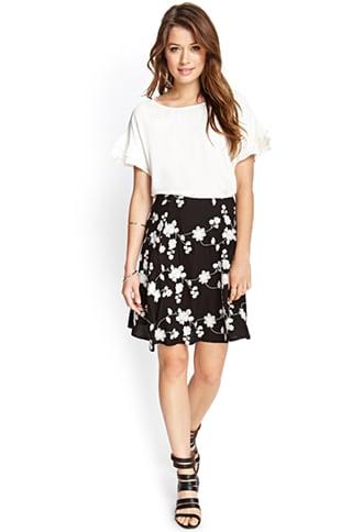 Forever21 Contemporary Embroidered Floral A-line Skirt
