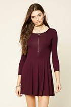 Forever21 Women's  Plum Lace-up Fit And Flare Dress
