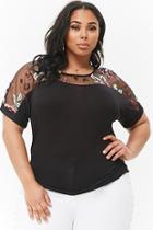 Forever21 Plus Size Sheer Mesh Floral Embroidered Knit Top