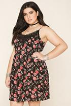 Forever21 Plus Women's  Black & Pink Plus Size Floral Cami Dress