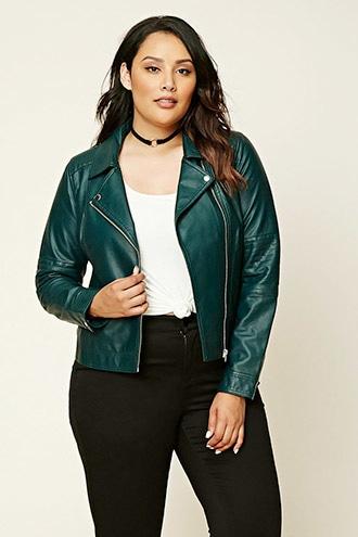 Forever21 Plus Women's  Hunter Green Plus Size Moto Jacket