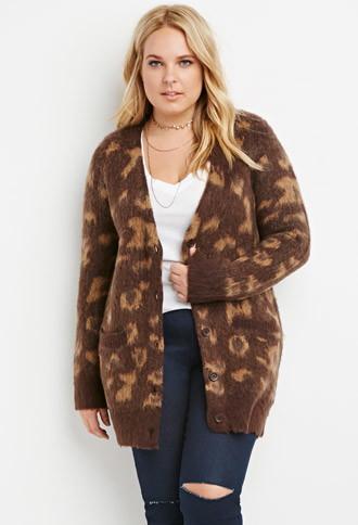 Forever21 Plus Fuzzy Leopard-patterned Cardigan