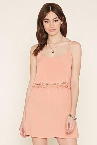 Forever21 Women's  Peach Crochet-trimmed Cami Dress
