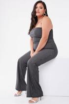 Forever21 Plus Size Pinstriped Strapless Flare Jumpsuit