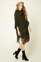 Forever21 Women's  Olive & Black Fringed Abstract Poncho