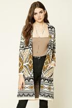 Forever21 Women's  Cream & Gold Ribbed Tribal Pattern Cardigan