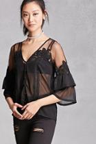 Forever21 Women's  Black Crochet-paneled V-neck Top
