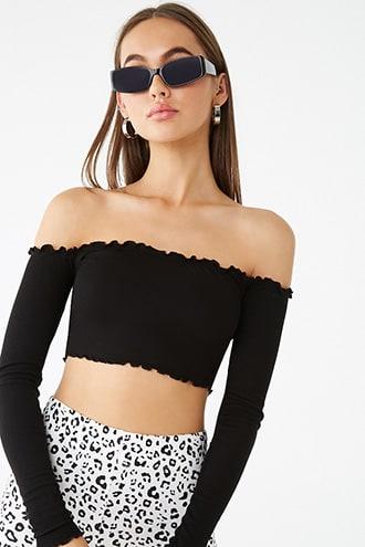Forever21 Lettuce Edge Off-the-shoulder Crop Top
