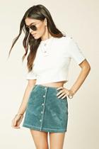 Forever21 Women's  Teal Buttoned Leather Mini Skirt